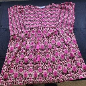 DR2 Pink and Brown Geometric Blouse